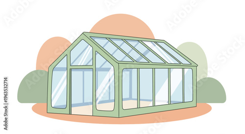 Greenhouse with Glass Panels and Roof.