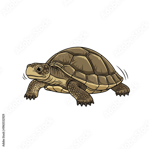 A cartoon turtle is running quickly.