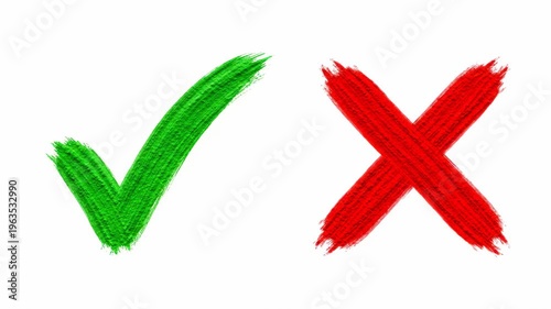 Green Checkmark and Red X Symbol | Hand-Drawn Brush Strokes for Right & Wrong Concepts