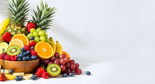 A Grand Still Life of Fresh Exotic Fruits on White
