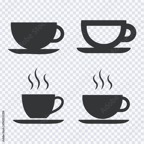 Coffee Cup Icon Set, Hot Drink Mug Silhouette Collection, Tea Cup with Steam Vector Symbols, Minimal Black Beverage Icons