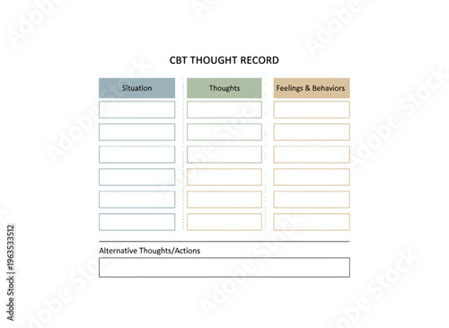 A person uses a thought record to reflect on situations, thoughts, feelings, and behaviors.