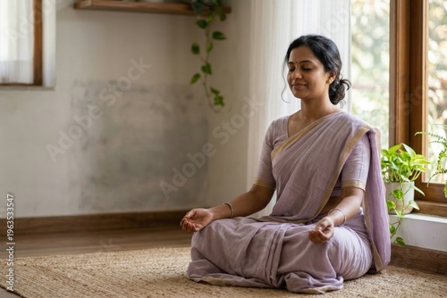 Free Download Indian Woman Meditating Peaceful Home Lifestyle - GFXLoad