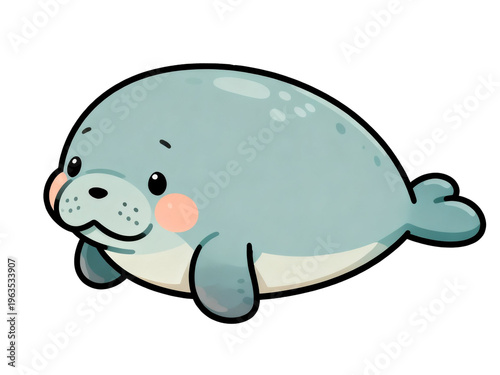 cute kawaii cartoon manatee isolated on transparent background png