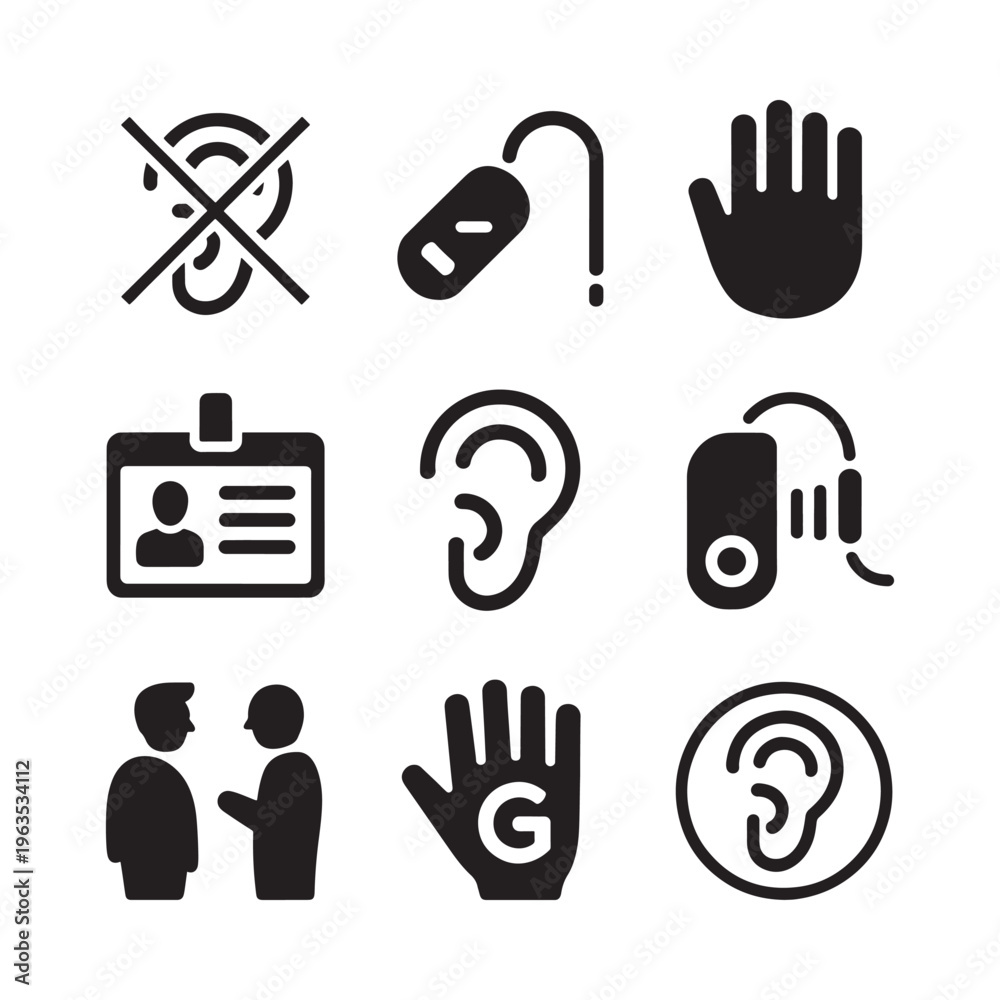 Fototapeta premium Accessibility icons depicting various disabilities and support systems