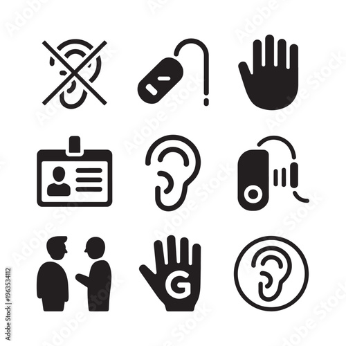 Accessibility icons depicting various disabilities and support systems