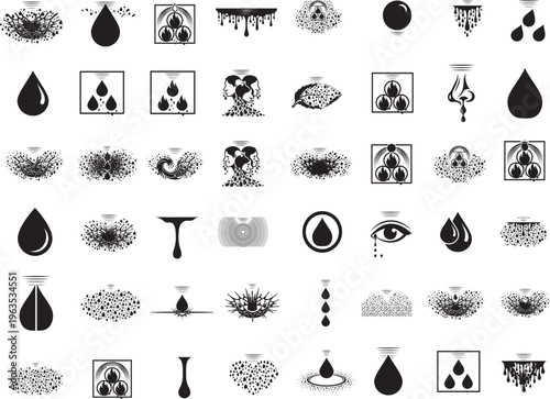 Water drop icons in bright blue solid styles showing clean droplet shapes, ideal for weather apps, hydration graphics, liquid indicators, moisture signs and simple fluid UI markers.