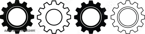 Four interlocking gear icons in various line styles