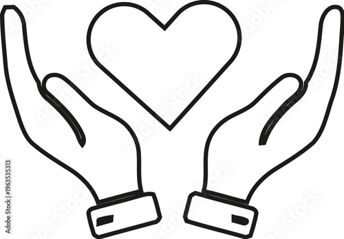 helping hands holding heart, care and support