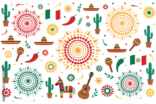Cinco de mayo festival background with traditional mexican culture elements and symbols.