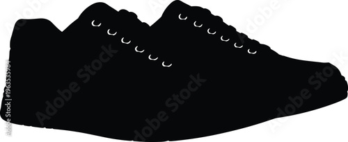 Black silhouette of a pair of sneakers on a checkered background.