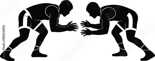 Silhouettes of two wrestlers in fighting stance.
