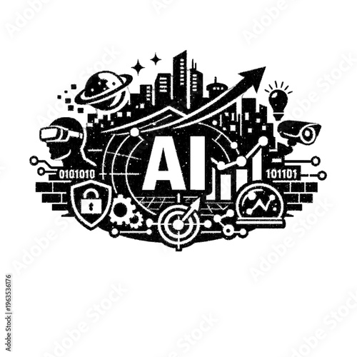 Futuristic Artificial Intelligence Concept with Digital Technology and Data Icons