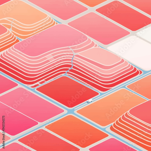 Geometric Pink and Orange Diamond Pattern with Wavy Lines.