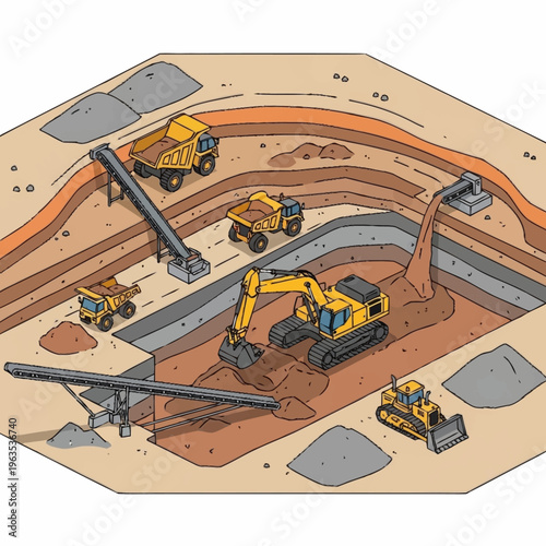 Construction site with heavy machinery and excavation work.