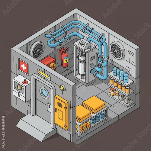 Isometric Medical Room with Advanced Equipment and Supplies.