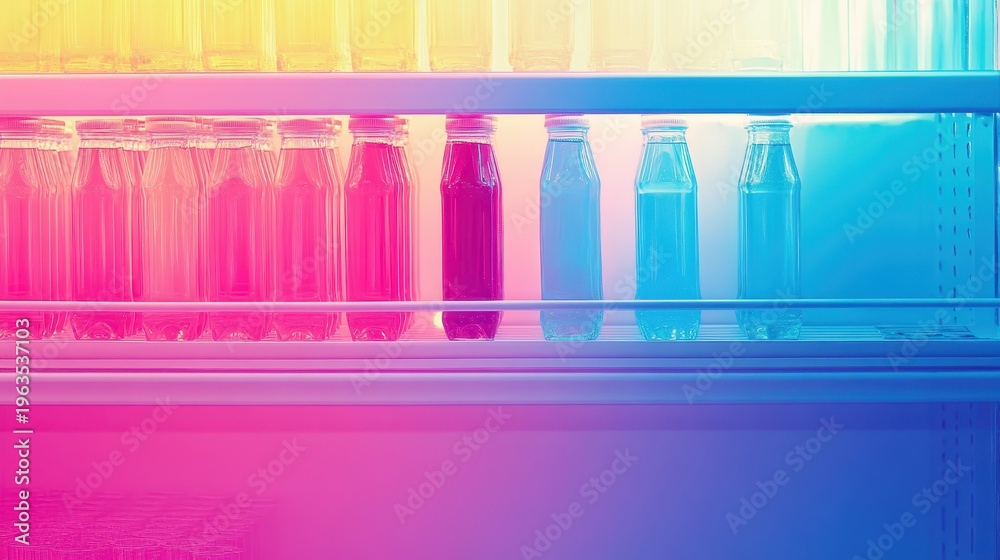 Fototapeta premium A colorful assortment of bottled beverages arranged on a retail shelf showcasing variety and refreshment
