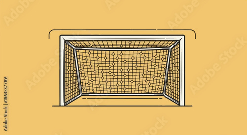 Stylized drawing of a soccer goal with a net on an orange background