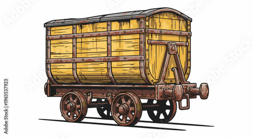 Vintage train freight car with weathered wood and rusty metal construction