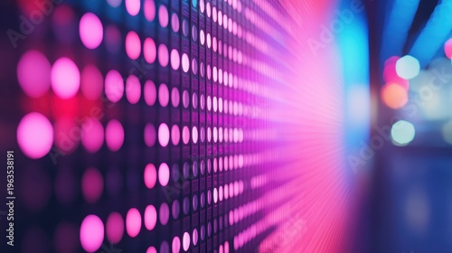 Abstract glowing digital grid with vibrant pink and blue lights creating a futuristic technology background