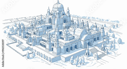 Ornate, ice-like palace complex with domes, spires, and archways