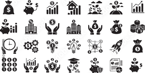 Collection of business and finance related icons