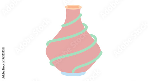 Pink Vase with Green Stripes and Narrow Neck.