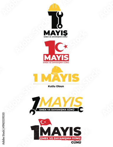 Labor and solidarity day turkish posters set for first of may worker celebration greetings.