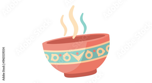 Steaming Hot Clay Pot with Decorative Pattern.
