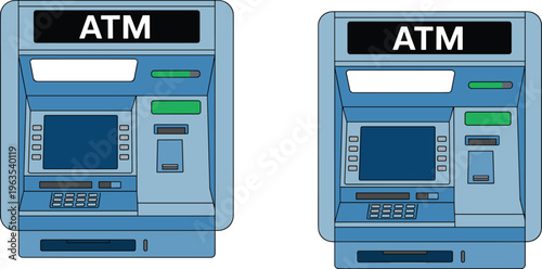 Automated teller machine ATM vector illustration set for banking financial services and money withdrawal electronic payment concepts.