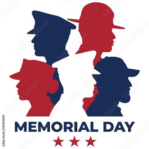 Memorial day with various military personnel silhouettes in american colors.