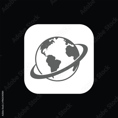Global connectivity network orbit symbol in grayscale square icon