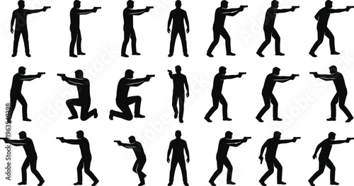 Black Silhouette Figures Tactical Shooting Stances Icons Pack
