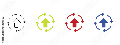 Improvement icons, multi style collection, vector design elements, performance growth, task optimization, process enhancement, productivity and efficiency concept, solid, outline.