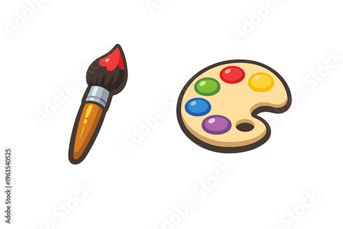 A cartoon illustration of a wooden paintbrush with red paint on its