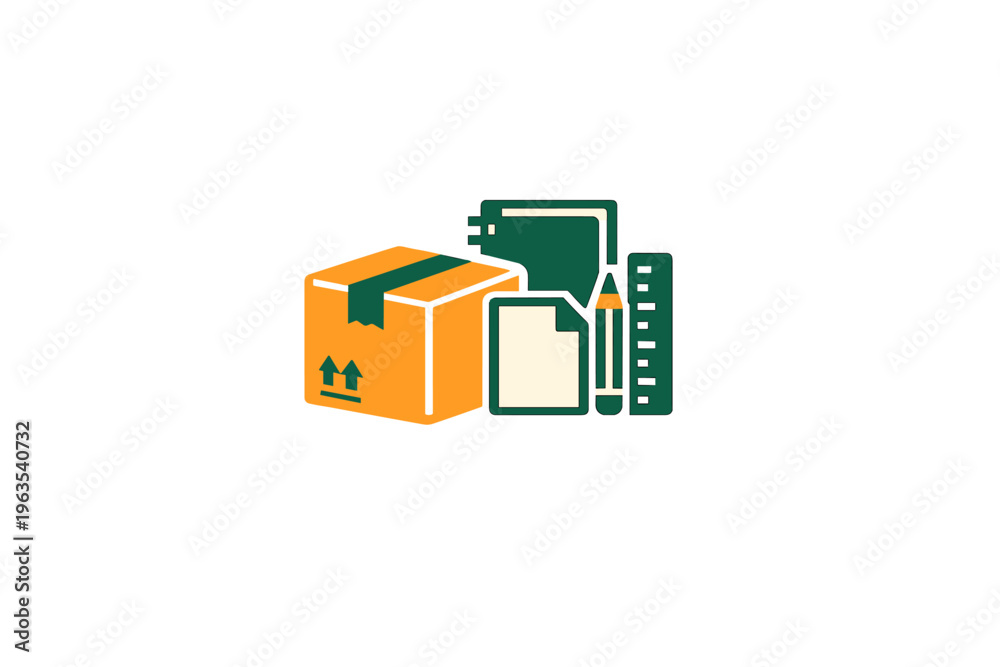 Fototapeta premium Minimalist graphic design showing a cardboard box with shipping