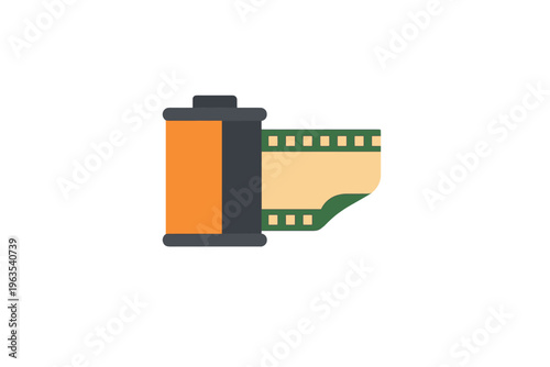 A flat design vector illustration of a 35mm camera film canister with