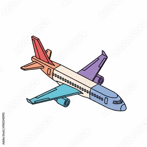 Colorful Isometric Airplane Illustration.