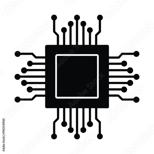 AI Processor Chip with Circuit Connections Black and White Technology Concept