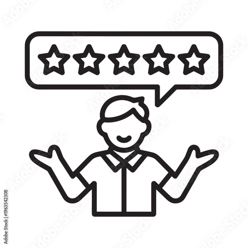 Illustration of a person receiving a five star rating or review feedback