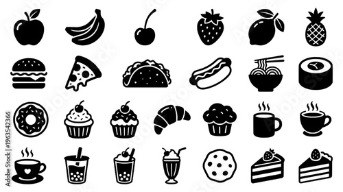 High-end minimalist cute food icon in black