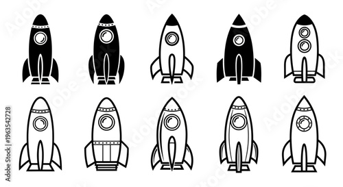 Collection of diverse rocket ship illustrations