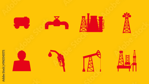 Oil industry icons collection vector illustration design element for petroleum extraction refinery drilling energy production and industrial resource concept