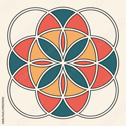 Geometric circular flower pattern graphic design