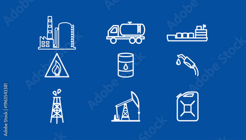 Industrial icons collection set vector illustration design element for construction oil refinery energy tools and engineering equipment concept