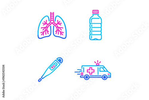 Icons representing health care, symptoms, and emergency response in a simple and clear layout