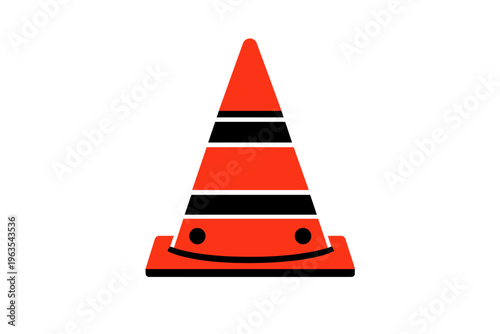Traffic cone placed on a road to signal construction work in an urban area during daytime