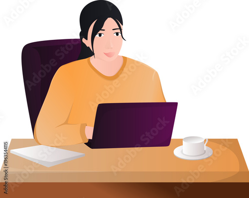 Working on Laptop at Desk Illustration