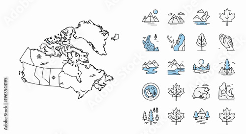 Outline map of Canada with accompanying nature and wildlife icons