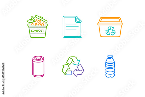 Recycling and compost symbols for waste management and environmental care in urban settings